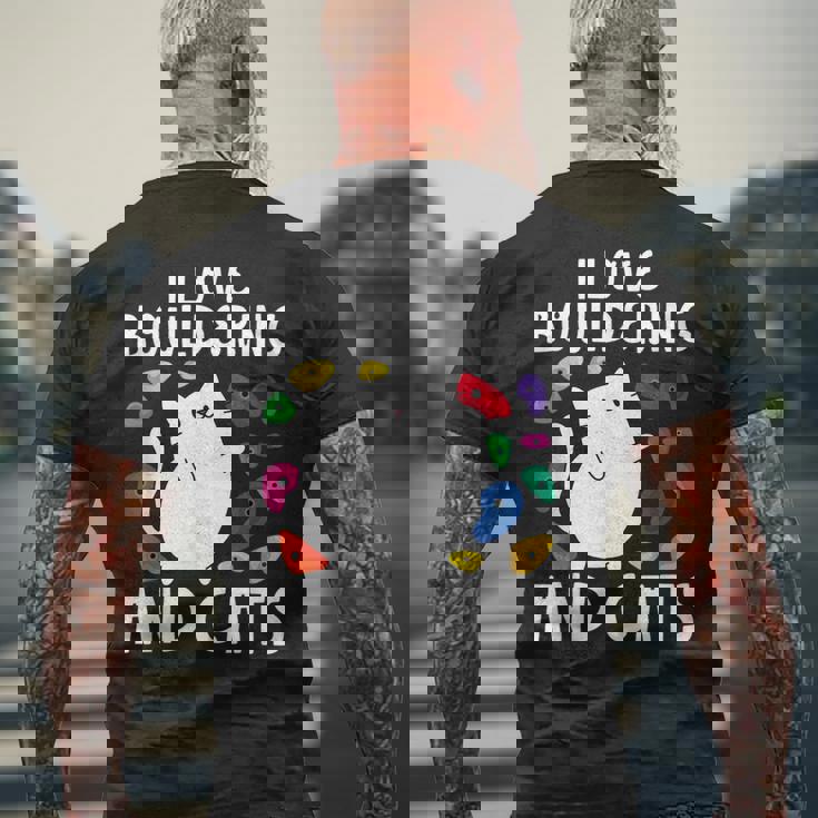 ロッククライミングホールズ クライマー キュート I Love ボルダリングと猫 メンズTシャツ バックプリント 高齢者への贈り物