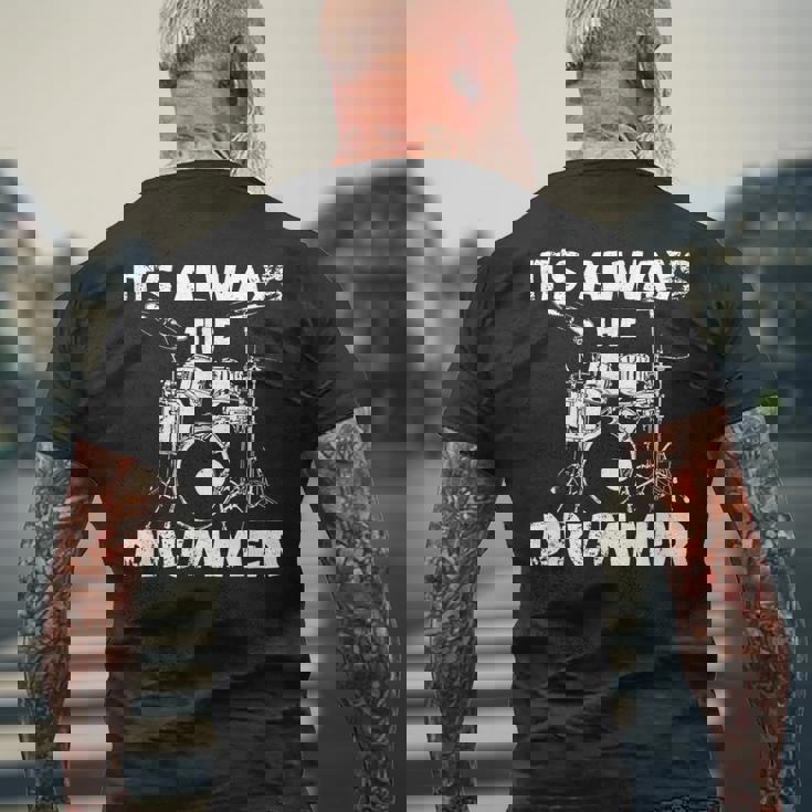 ロックミュージックドラマー メンズTシャツ バックプリント 高齢者への贈り物