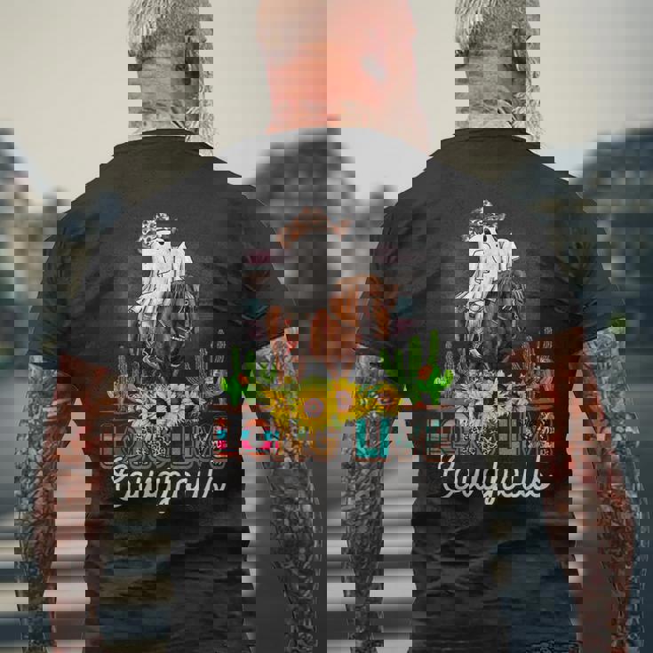 ロングライブ カウグール ウエスタンゴースト 乗馬馬 ハロウィン メンズTシャツ バックプリント 高齢者への贈り物