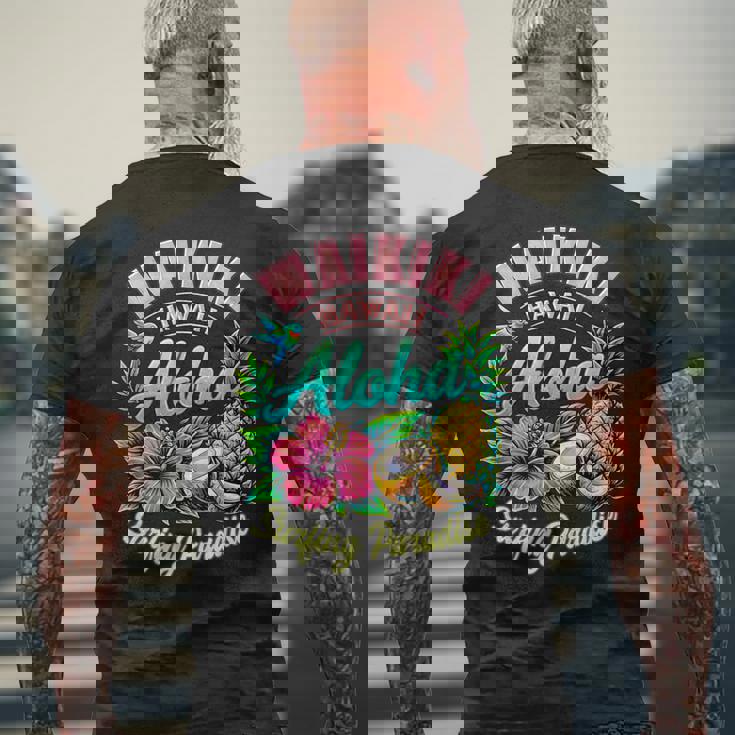 ワイキキ ハワイ アロハ サーフィン パラダイス ハイビスカス パイナップル メンズTシャツ バックプリント 高齢者への贈り物