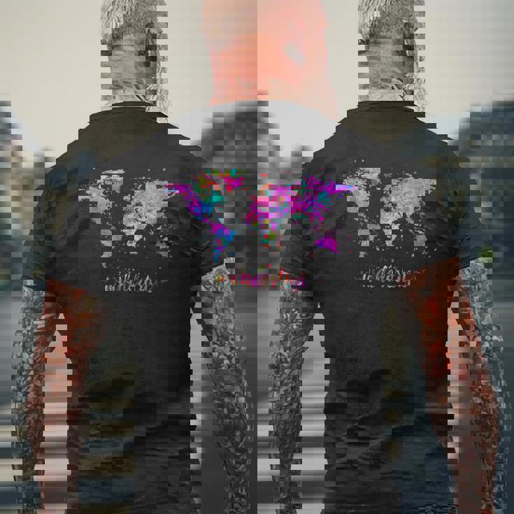 ワンダーラストの世界地図 メンズTシャツ バックプリント 高齢者への贈り物