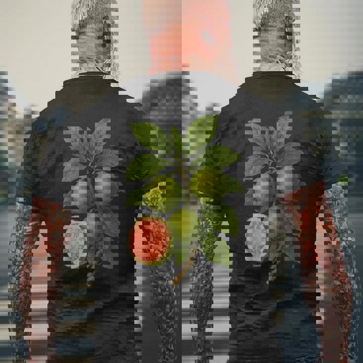 ヴィンテージ ボタニカル グアバ 自然 フルーツ アートプリント メンズTシャツ バックプリント 高齢者への贈り物