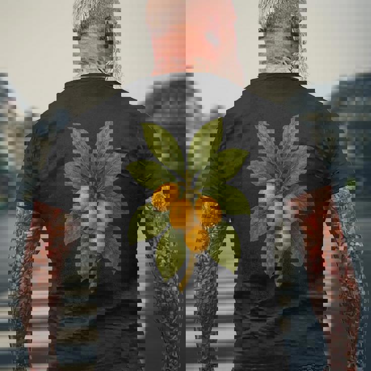 ヴィンテージ ボタニカル ビワ 自然 フルーツ アートプリント メンズTシャツ バックプリント 高齢者への贈り物