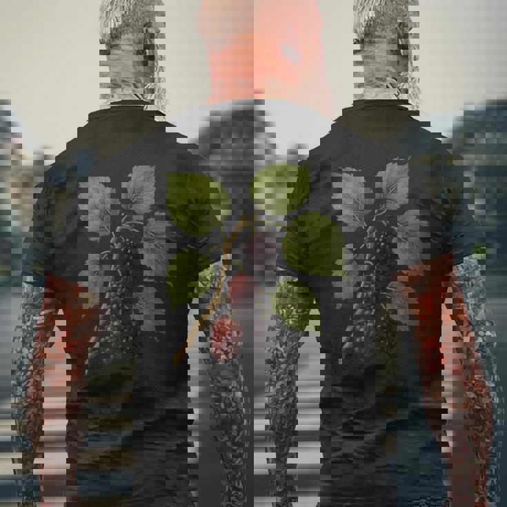 ヴィンテージ ボタニカル 桑 自然 フルーツ アートプリント メンズTシャツ バックプリント 高齢者への贈り物