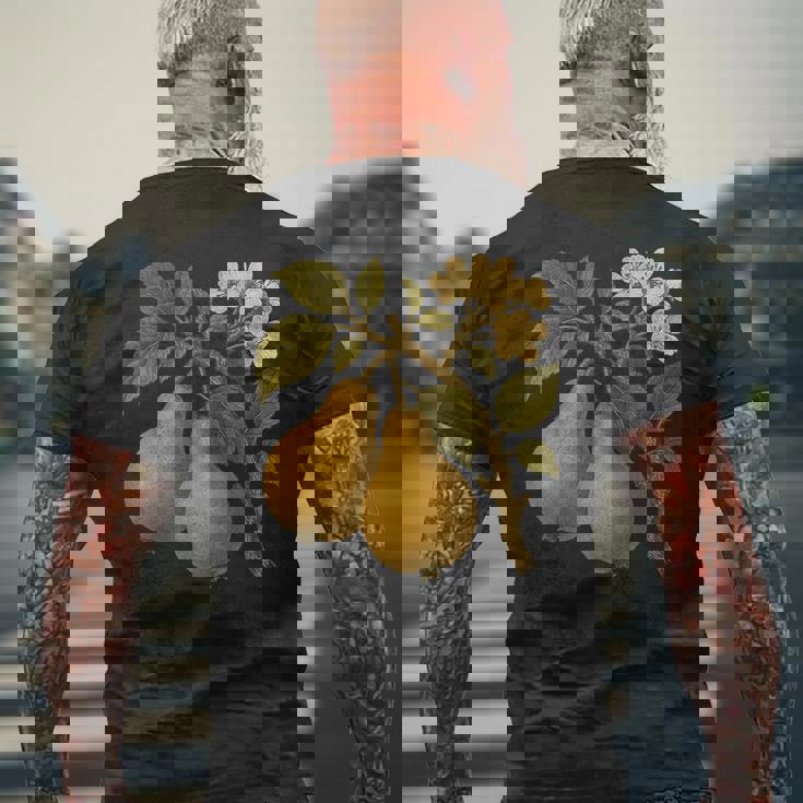 ヴィンテージボタニカル梨アートプリント メンズTシャツ バックプリント 高齢者への贈り物