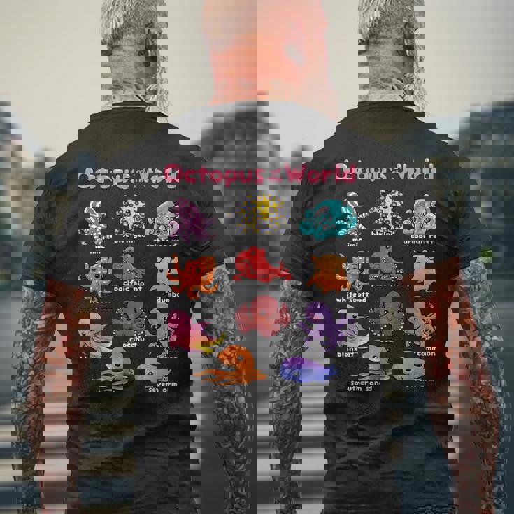 世界のタコ 海の動物 タコ好き 海洋生物 メンズTシャツ バックプリント 高齢者への贈り物