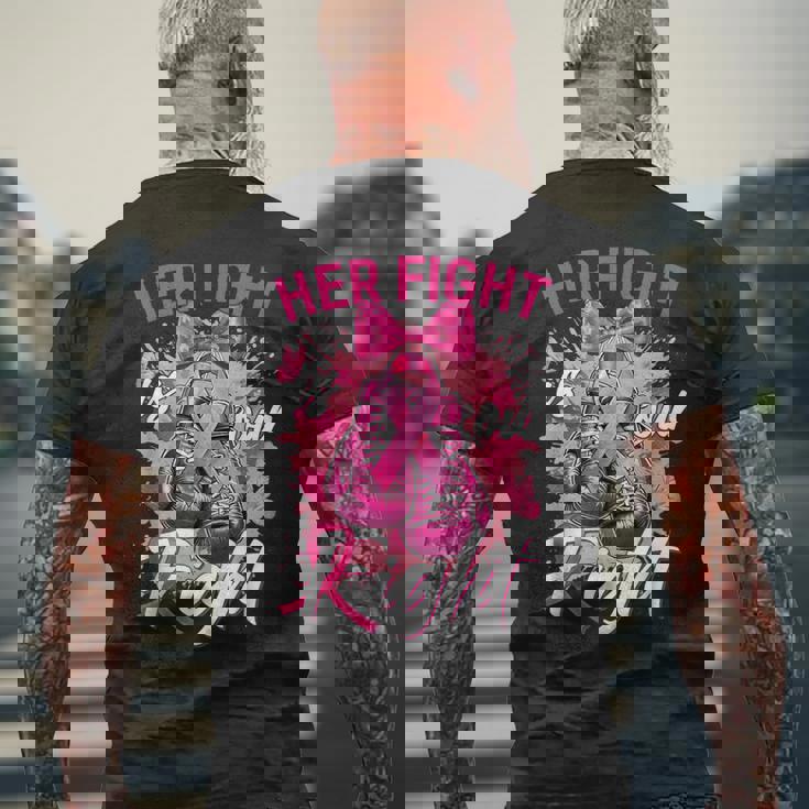 乳がん Her Fight Is Our Fight 乳がんグローブ メンズTシャツ バックプリント 高齢者への贈り物