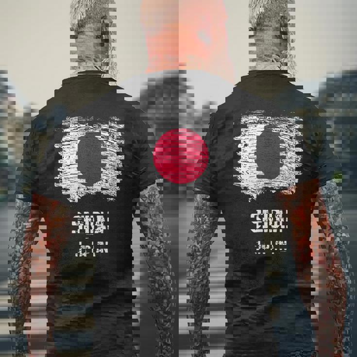 仙台ジャパン 休暇お土産 日本国旗 アンティーク調 メンズTシャツ バックプリント 高齢者への贈り物