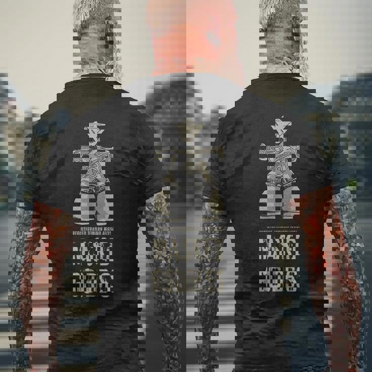 仮面の女神 機動戦士みたいな土偶 縄文 土偶 はにわ 考古学 茅野市 国宝土偶 メンズTシャツ バックプリント 高齢者への贈り物