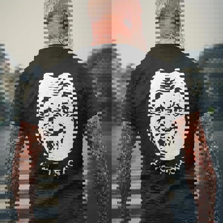 伝統的な日本のマスク、ひょっとこ様式デザイン。 メンズTシャツ バックプリント 高齢者への贈り物