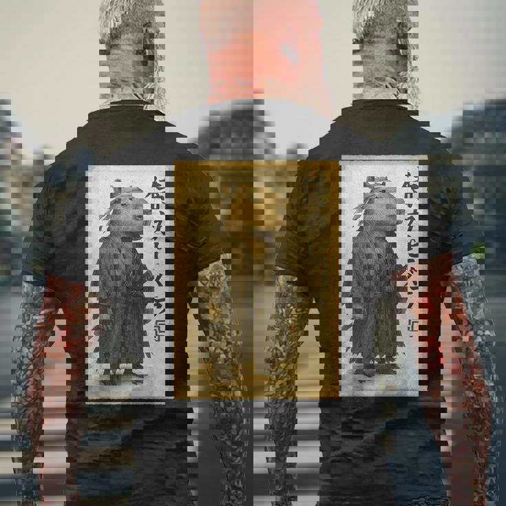 侍カピバラジャパン ビンテージアート メンズTシャツ バックプリント 高齢者への贈り物