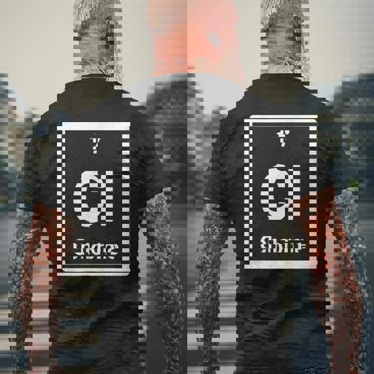 塩素 Cl 元素周期表 サイエンスギフト メンズTシャツ バックプリント 高齢者への贈り物