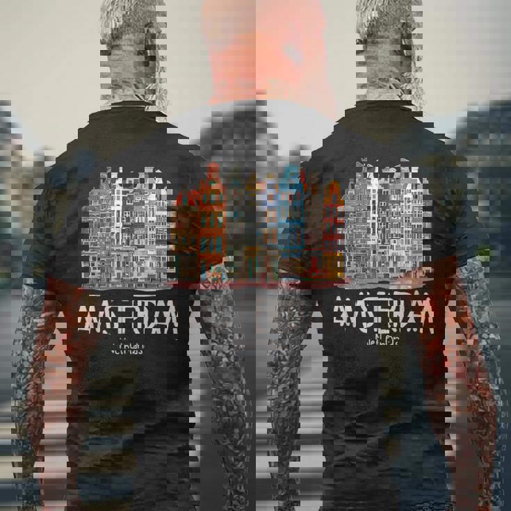 夜のアムステルダム-オランダオランダ-アムステルダム メンズTシャツ バックプリント 高齢者への贈り物