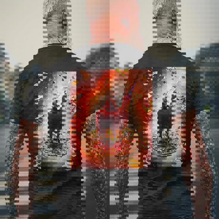 宇宙 猫 ライディング ラマ ユニコーン ピザ メンズTシャツ バックプリント 高齢者への贈り物