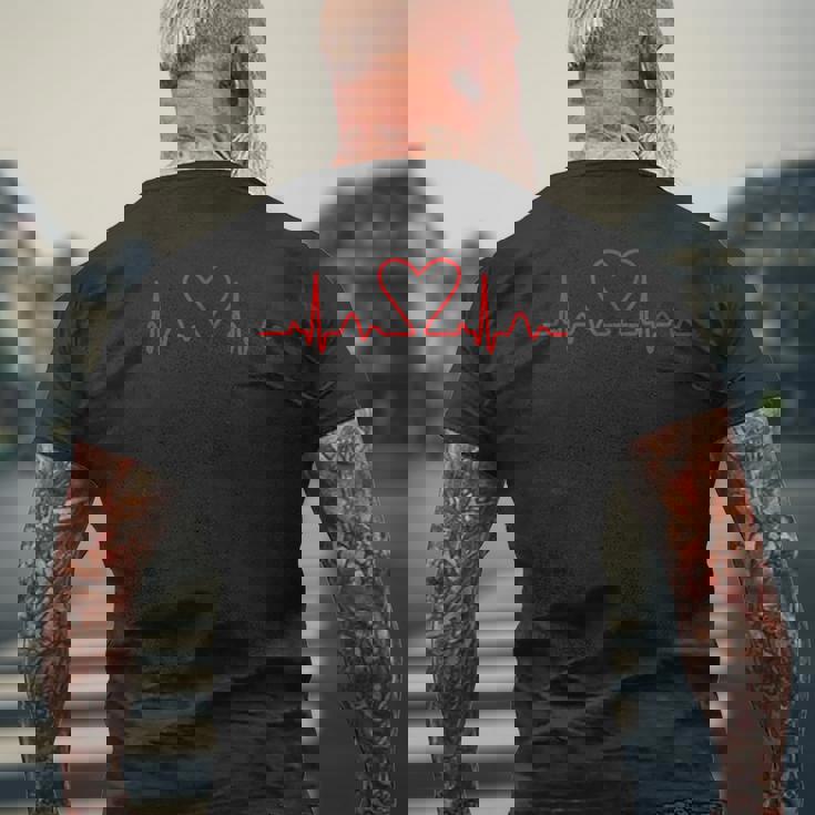 心臓のライン ハートパルス心電図 メンズTシャツ バックプリント 高齢者への贈り物