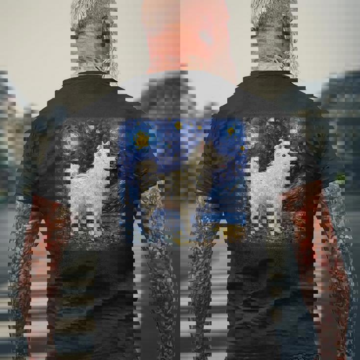 星月夜の犬 ヴァン・ゴッホ サモエド メンズTシャツ バックプリント 高齢者への贈り物