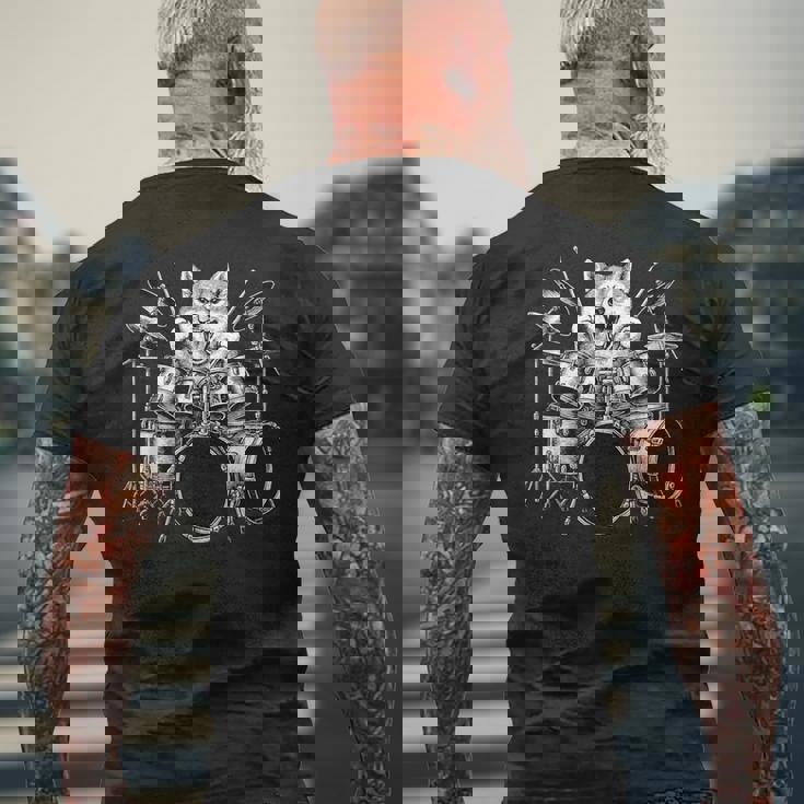 柴犬 ドラムを弾く ドラマー 犬好き メンズTシャツ バックプリント 高齢者への贈り物