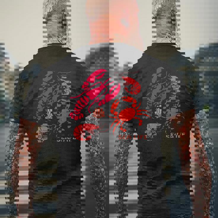 海洋生物、ロブスター、カニ、エビ、カミ、海洋、シーフード メンズTシャツ バックプリント 高齢者への贈り物