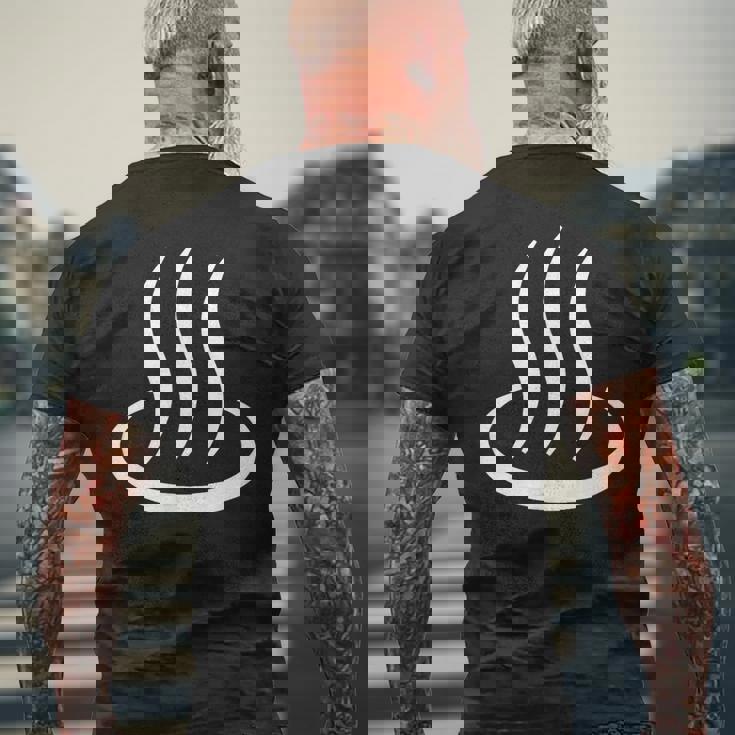 温泉マーク・白 ホワイト（アイラブ 温泉／お風呂 大好き）銭湯 サウナ 記号 お土産 旅行 面白 メンズTシャツ バックプリント 高齢者への贈り物