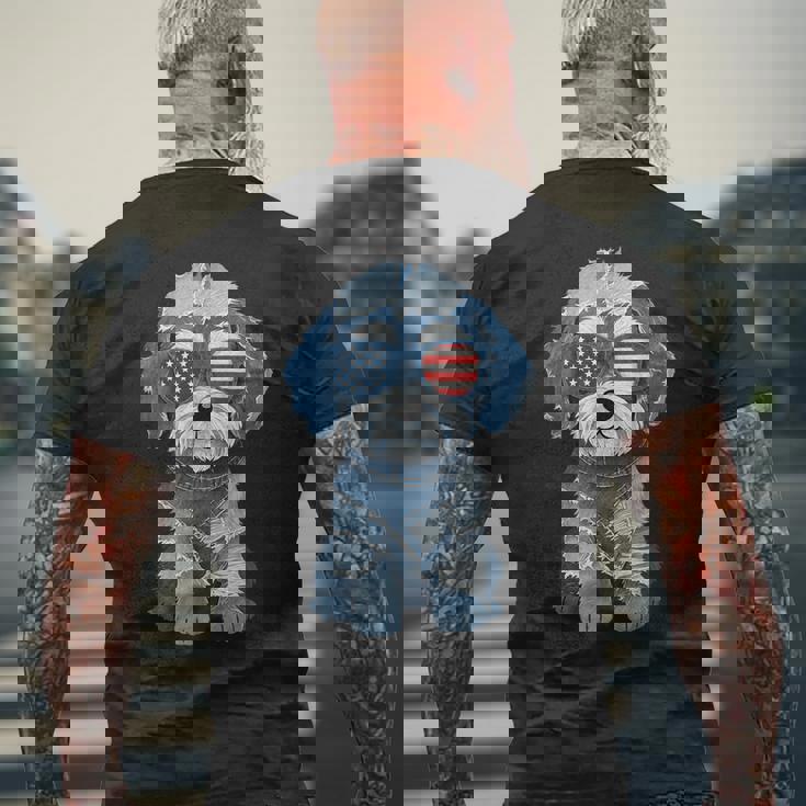 犬 柄 デニム パッチワーク アート メンズTシャツ バックプリント 高齢者への贈り物