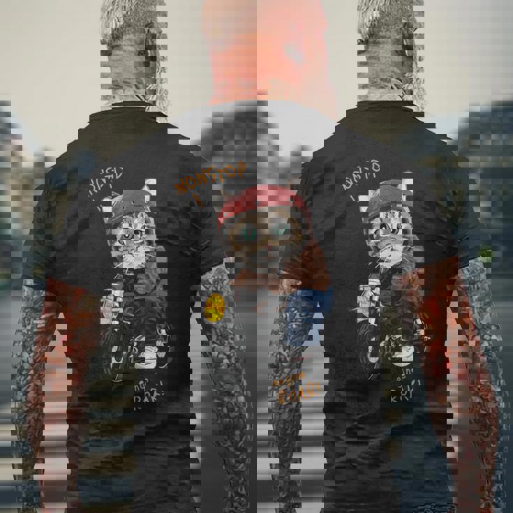 猫 バイク オートバイ おもしろ ねこ ライダース バイカー 面白い ネコ 長袖tシャツ メンズTシャツ バックプリント 高齢者への贈り物