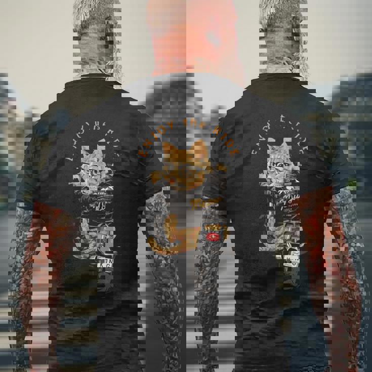 猫 おもしろ バイク オートバイ ねこ ライダース バイカー 面白い ネコ 長袖tシャツ メンズTシャツ バックプリント 高齢者への贈り物