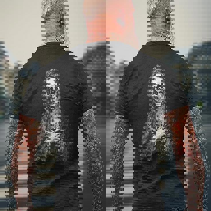 聖なる聖母マリア 神の母 不気味な思い出 森の頭蓋骨 メンズTシャツ バックプリント 高齢者への贈り物