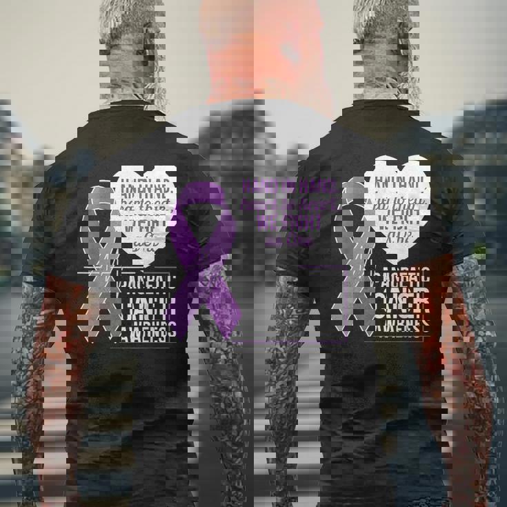 膵臓がん啓発 ハートトゥハート パープルリボン メンズTシャツ バックプリント 高齢者への贈り物