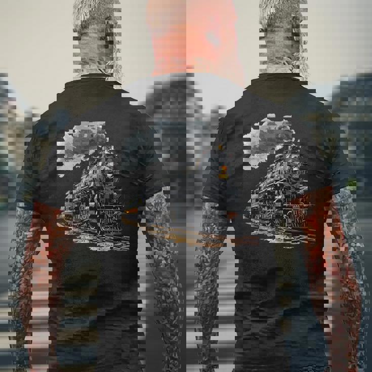 蒸気機関車 鉄道 機関車 ギフト 蒸気機関車 長袖tシャツ メンズTシャツ バックプリント 高齢者への贈り物