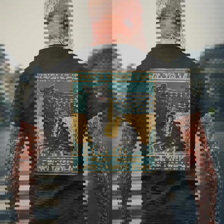 面白い レトロ 猫 演奏 サックス ヴィンテージ 音楽 メンズTシャツ バックプリント 高齢者への贈り物