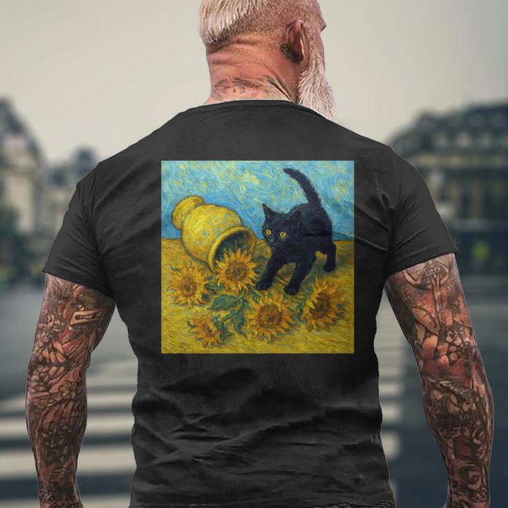 面白いゴッホのひまわり、猫のミーム、黒猫のアート。 長袖tシャツ メンズTシャツ バックプリント 高齢者への贈り物