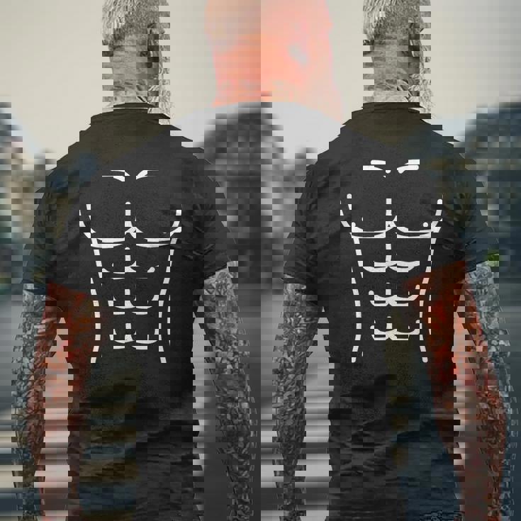 面白いシックスパック腹筋のアウトラインフィットネスデザイン メンズTシャツ バックプリント 高齢者への贈り物