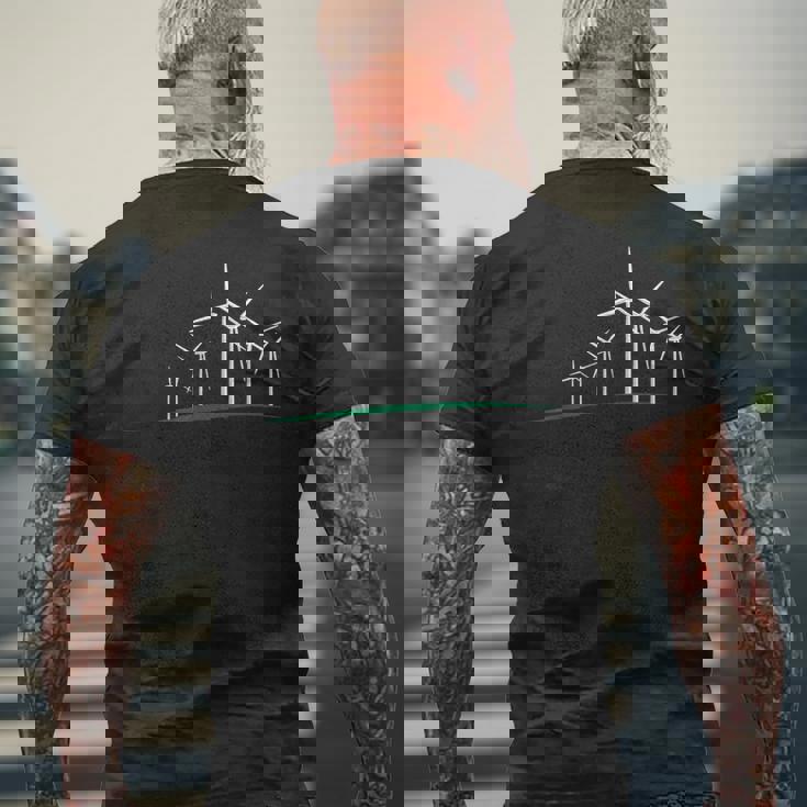 風車の風力発電設計 メンズTシャツ バックプリント 高齢者への贈り物