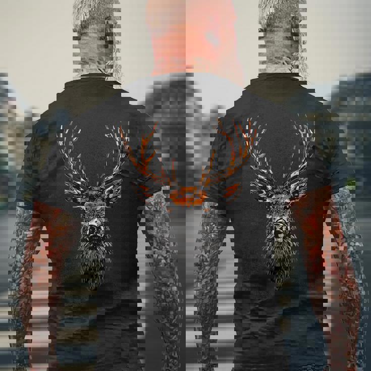 鹿角狩猟鹿トナカイ赤鹿角ハンター メンズTシャツ バックプリント 高齢者への贈り物