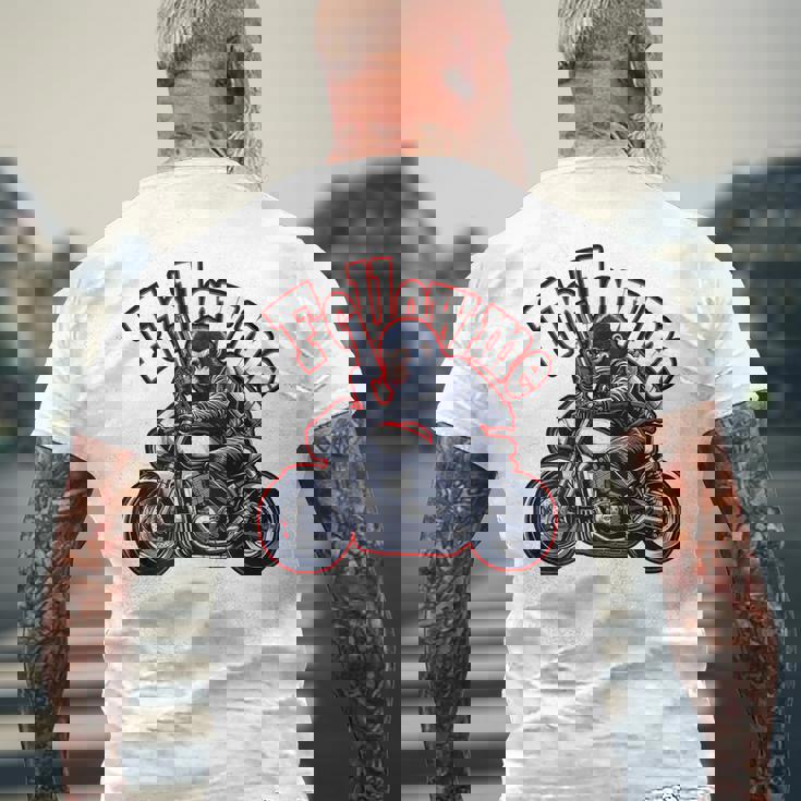 Followmeバイクに乗るゴリラのバックプリントデザイン メンズTシャツ バックプリント 高齢者への贈り物