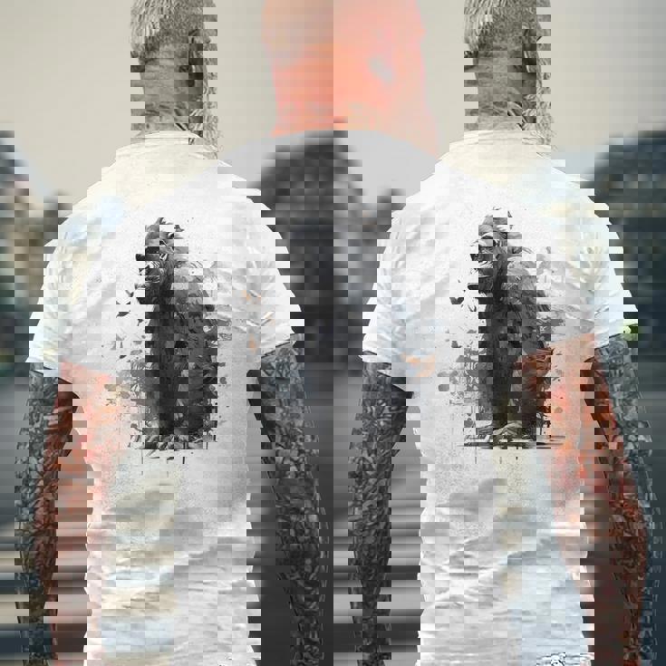 Gorilla Lover アートワーク 鳥 動物 モチーフ ゴリラ メンズTシャツ バックプリント 高齢者への贈り物