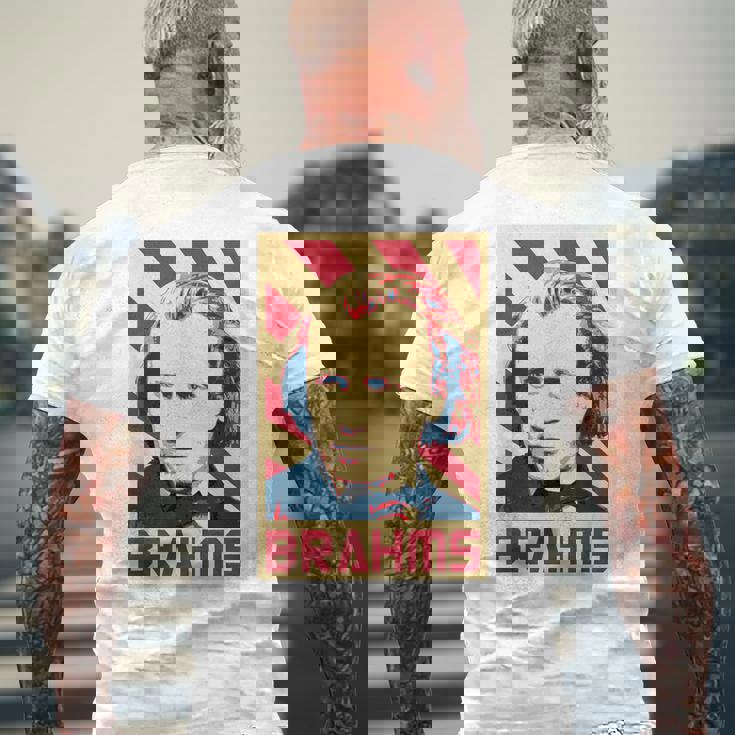 Johannes Brahms クラシック音楽の作曲家 レトロ調 メンズTシャツ バックプリント 高齢者への贈り物