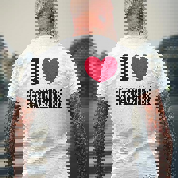 I Love Kagoshima 鹿児島大好き メンズTシャツ バックプリント 高齢者への贈り物