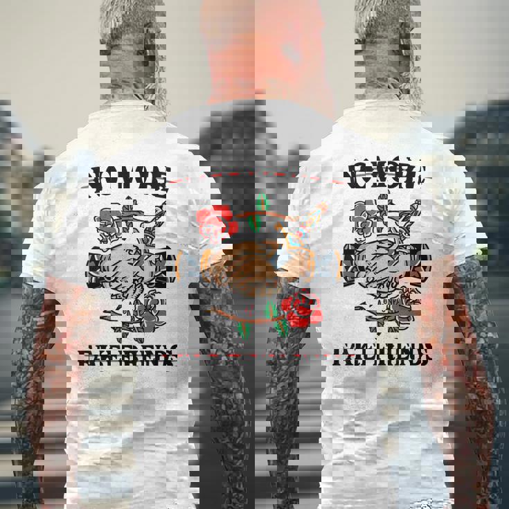 No More Fake Friends 伝統的なタトゥーインク オールドスクール エッジー メンズTシャツ バックプリント 高齢者への贈り物