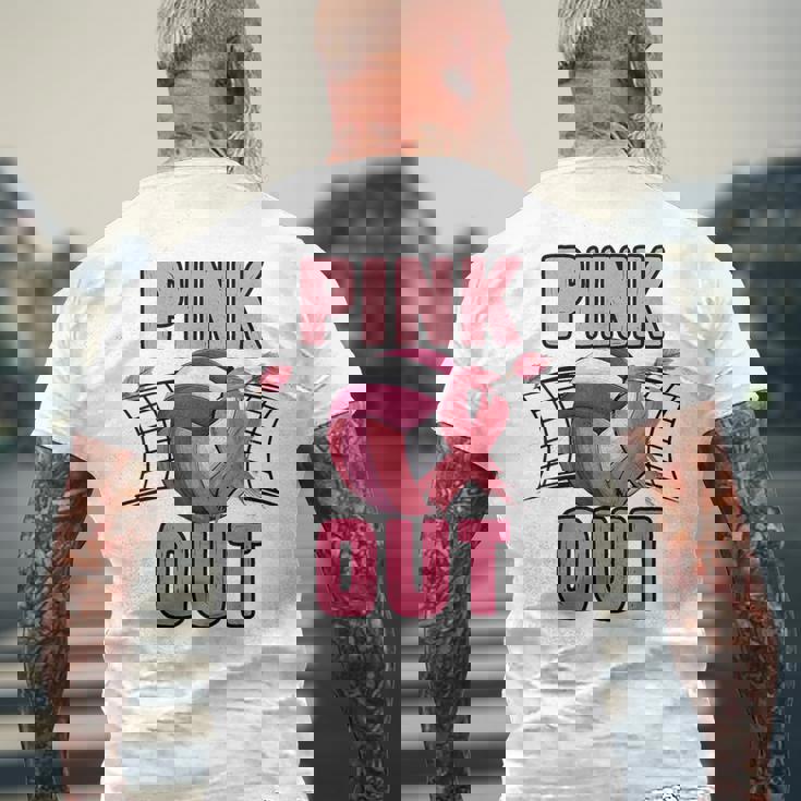 Pink Out Volleyball Breast Cancer Awareness Ribbon Volley Men's T-shirt Back Print Gifts for Old Men