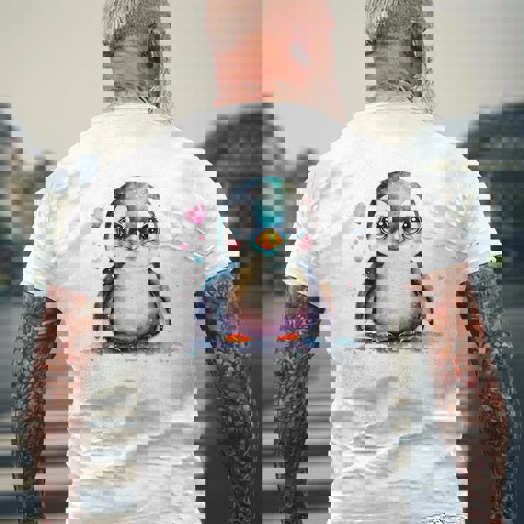 ちょっと可愛い赤ちゃんペンギンの鳥とハートのペンギン。 メンズTシャツ バックプリント 高齢者への贈り物