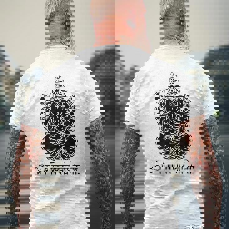 ガネーシュtシャツ サンスクリット語 ガネーシャマントラ メンズTシャツ バックプリント 高齢者への贈り物