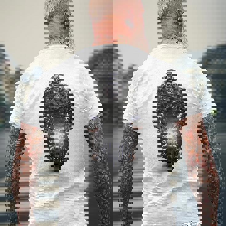 ゴリラ 動物 バイク ヘルメット メンズTシャツ バックプリント 高齢者への贈り物