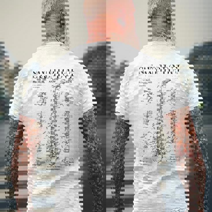 サックス オールド ヴィンテージ 特許 図面 プリント メンズTシャツ バックプリント 高齢者への贈り物