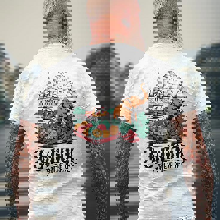 バンコク タイ 象 寺 果物 お土産 メンズTシャツ バックプリント 高齢者への贈り物