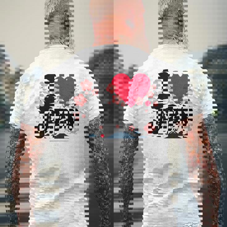 日本人 I Love Japan 桜 旗 富士山 旅行 メンズTシャツ バックプリント 高齢者への贈り物