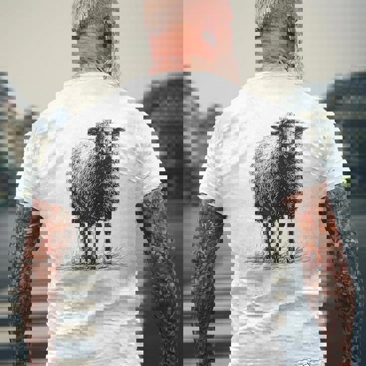 羊 アニマルプリント 動物園 ドローイング アート 絵画 羊 メンズTシャツ バックプリント 高齢者への贈り物