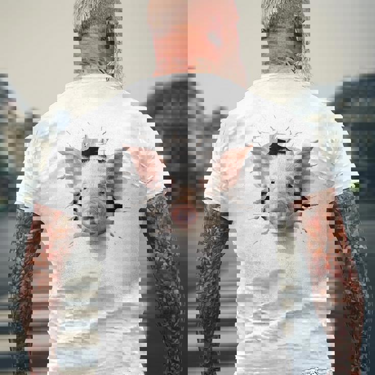 豚 アニマル柄 グラフィック 図面 イラスト 顔 豚 メンズTシャツ バックプリント 高齢者への贈り物