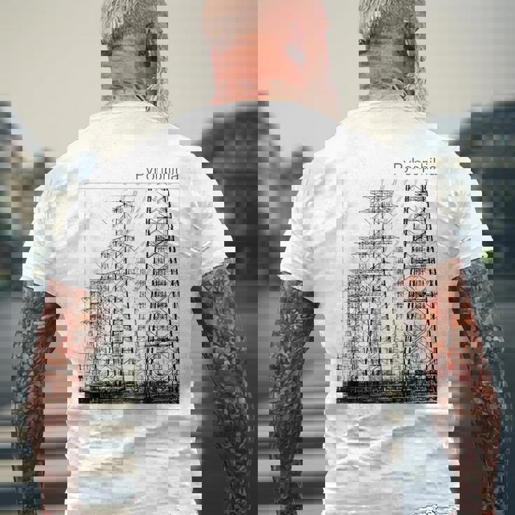 送電鉄塔 -Pylonphilia- メンズTシャツ バックプリント 高齢者への贈り物