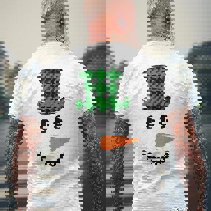 雪だるま 顔 にんじん鼻 クリスマス 冬 格子柄 サンタハット メンズTシャツ バックプリント 高齢者への贈り物